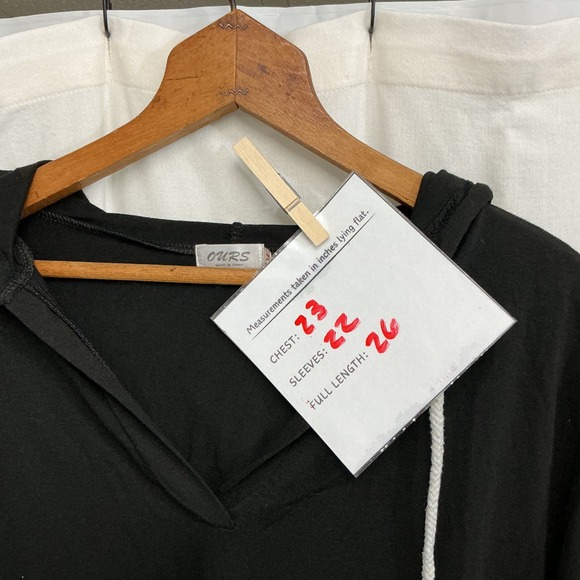 OURS Black Hoodie V-Neck Long Sleeve Casual Comfy Top - Picture 2 of 3